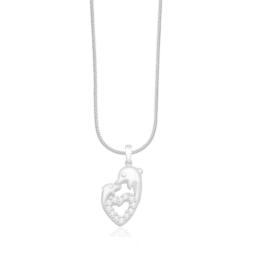 Taraash 925 Sterling Silver Dolphin Shape Combo Pendant With Chain For Girls COMBO PDCH 162 - Taraash
