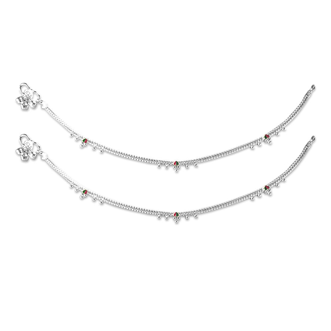 Taraash 925 Sterling Silver Enamel Chain Anklets For Women - Taraash