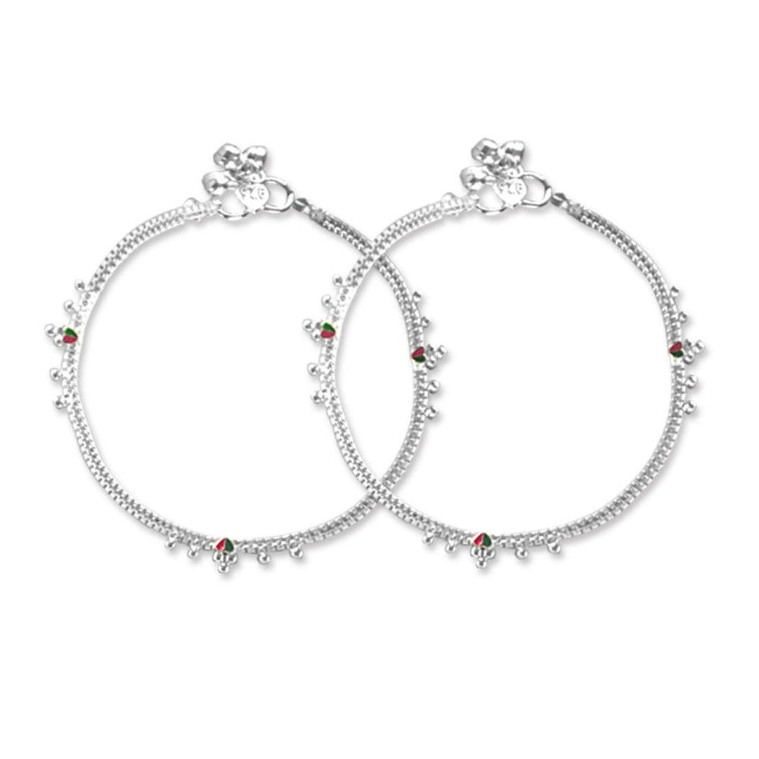 Taraash 925 Sterling Silver Enamel Chain Anklets For Women - Taraash