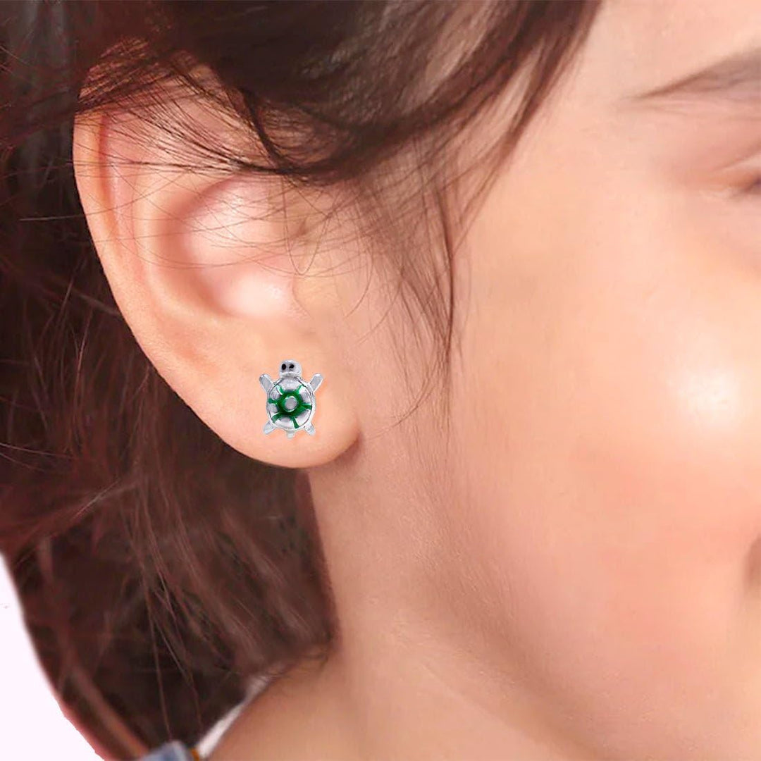 Taraash 925 Sterling Silver Enamel Turtle Stud Earrings For Girls - Taraash