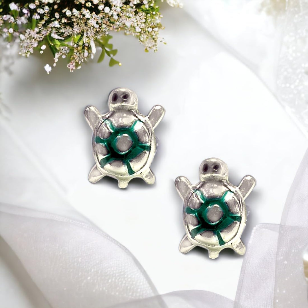 Taraash 925 Sterling Silver Enamel Turtle Stud Earrings For Girls - Taraash