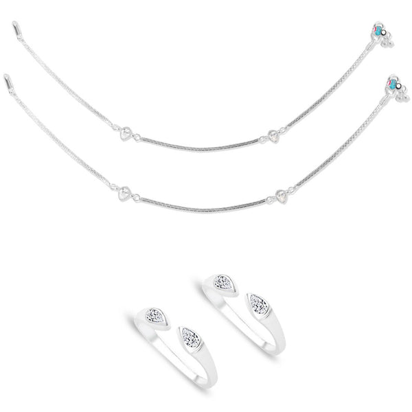 Taraash 925 Sterling Silver Fancy Anklet Toe Ring Combo For Women COMBO ANTR 115 - Taraash