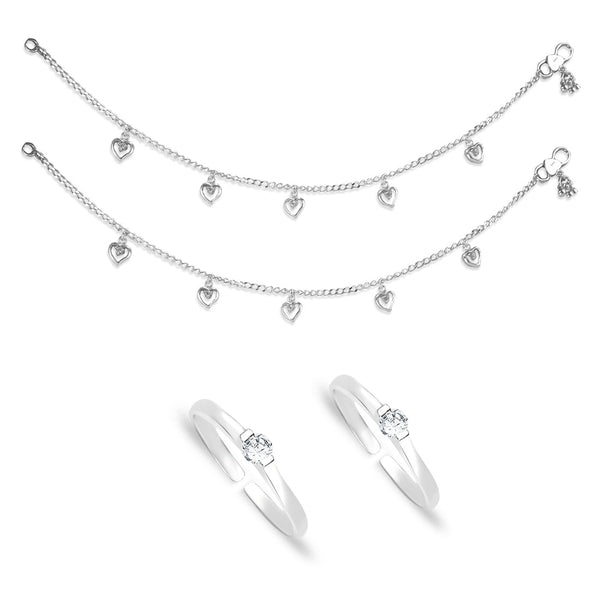 Taraash 925 Sterling Silver Fancy Designer Combo of Anklet and Toe Ring COMBO ANTR 148 - Taraash