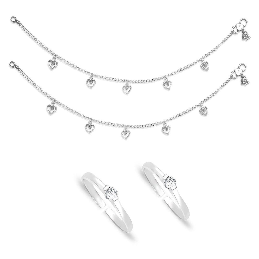 Taraash 925 Sterling Silver Fancy Designer Combo of Anklet and Toe Ring COMBO ANTR 148 - Taraash