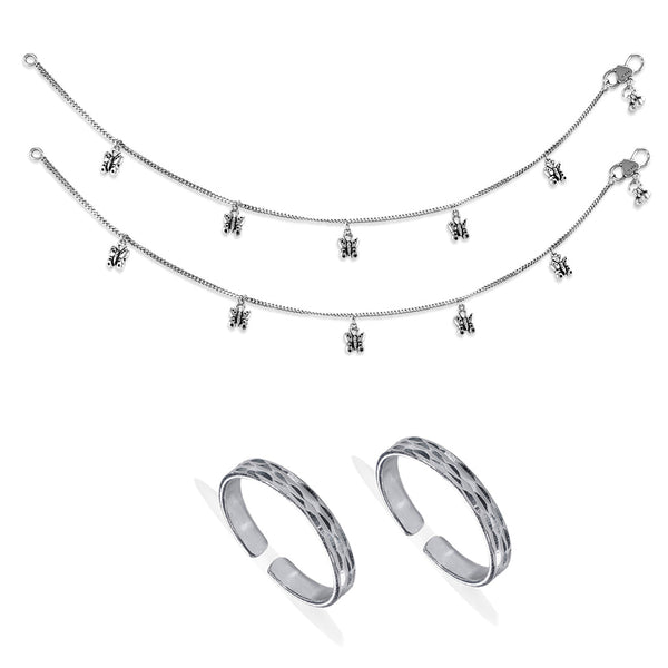 Taraash 925 Sterling Silver Fancy Designer Combo of Anklet and Toe Ring COMBO ANTR 153 - Taraash