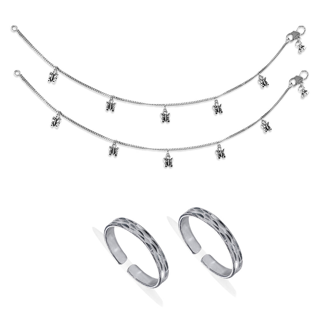 Taraash 925 Sterling Silver Fancy Designer Combo of Anklet and Toe Ring COMBO ANTR 153 - Taraash