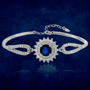 Taraash 925 Sterling Silver Fancy Flower Bangle With Blue And White CZ For Women - Taraash