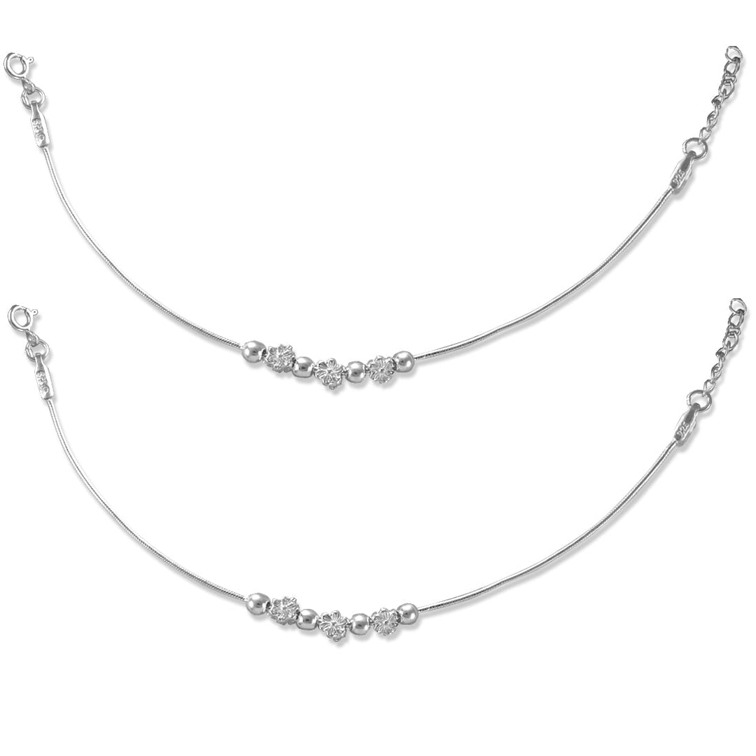 Taraash 925 Sterling Silver Floral Beads Anklet / Payal For Kids - Taraash
