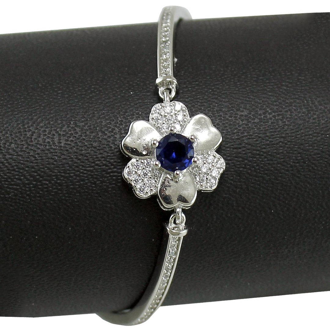 Taraash 925 Sterling Silver Floral Blue Cz Bangle / Kada For Women - Taraash