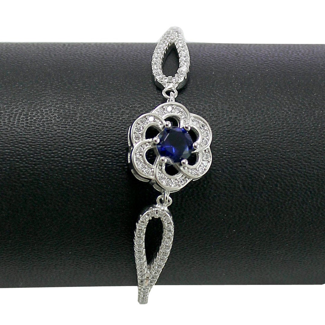 Taraash 925 Sterling Silver Floral Blue Cz Rhodium Finish Silver Bangle For Women - Taraash