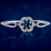 Taraash 925 Sterling Silver Floral Blue Cz Rhodium Finish Silver Bangle For Women - Taraash