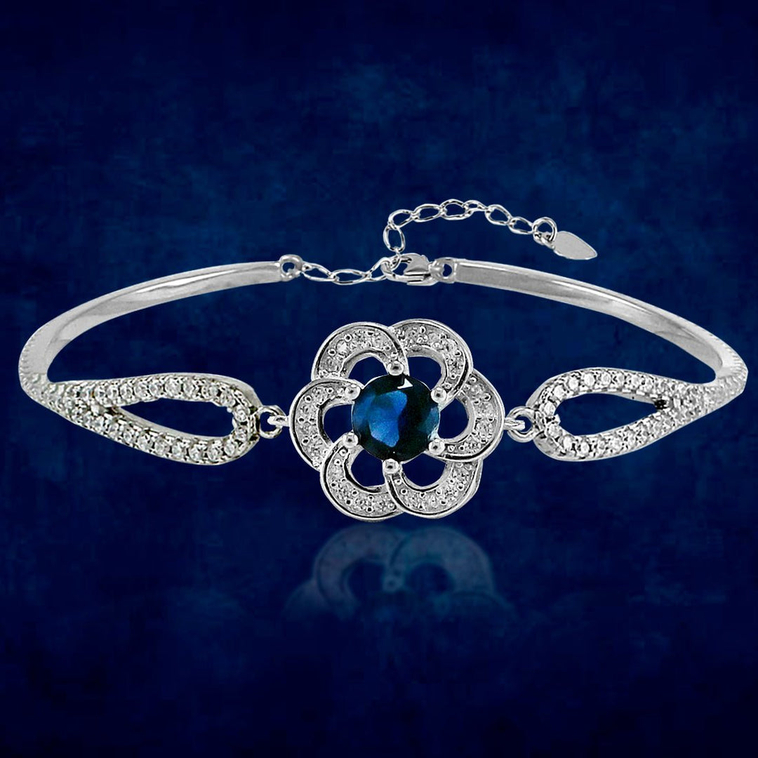 Taraash 925 Sterling Silver Floral Blue Cz Rhodium Finish Silver Bangle For Women - Taraash
