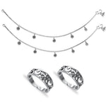 Load image into Gallery viewer, Taraash 925 Sterling Silver Floral Collection Combo of Anklet and Toe Ring COMBO ANTR 155 - Taraash