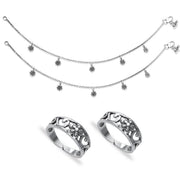 Taraash 925 Sterling Silver Floral Collection Combo of Anklet and Toe Ring COMBO ANTR 155 - Taraash