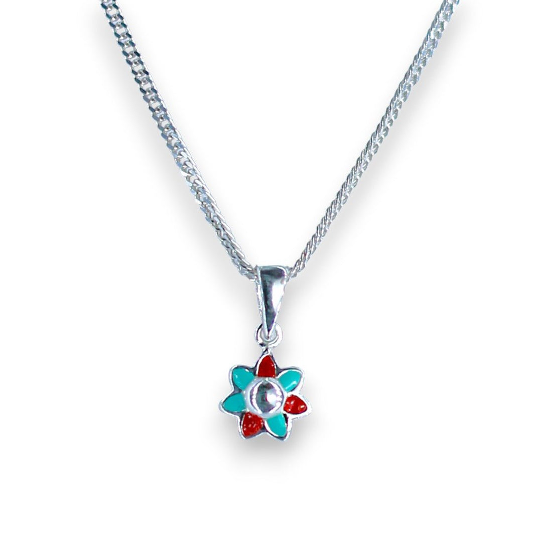 Taraash 925 Sterling Silver Floral colorful Pendant Set For Kids - Taraash