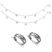 Taraash 925 Sterling Silver Floral Designer Combo of Anklet and Toe Ring COMBO ANTR 154 - Taraash