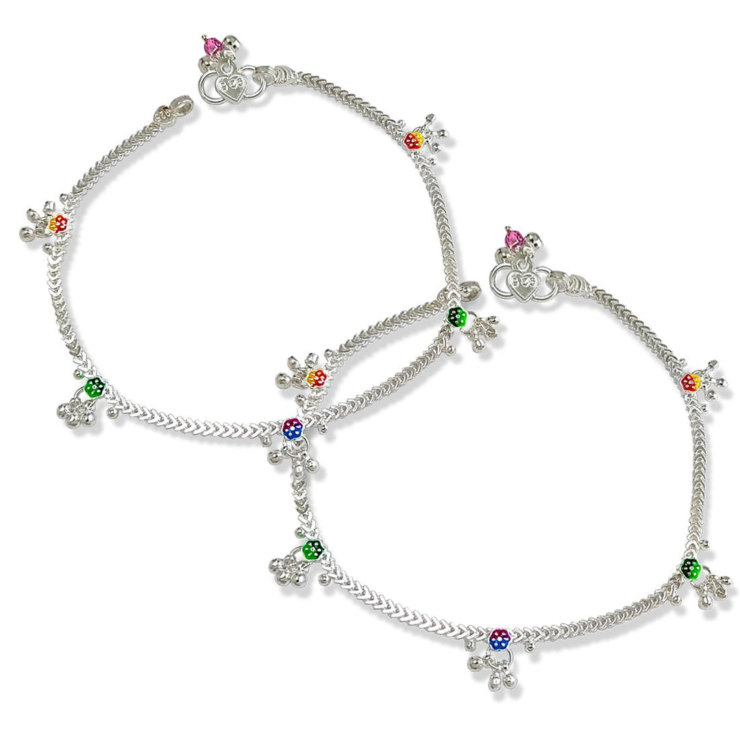 Taraash 925 Sterling Silver Floral Enamel Anklets For Women - Taraash