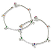 Taraash 925 Sterling Silver Floral Enamel Anklets For Women - Taraash