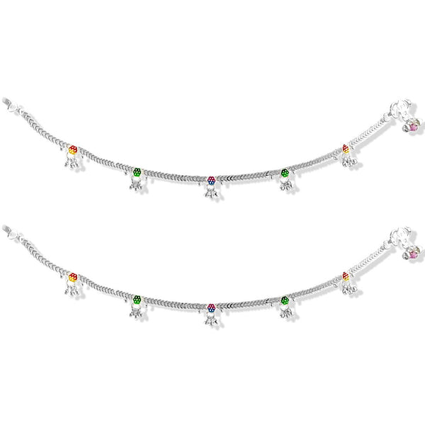 Taraash 925 Sterling Silver Floral Enamel Anklets For Women - Taraash