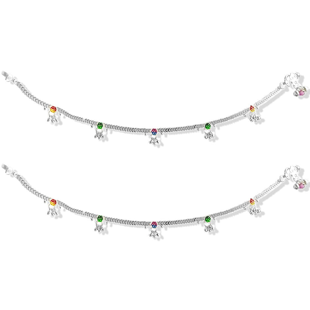 Taraash 925 Sterling Silver Floral Enamel Anklets For Women - Taraash