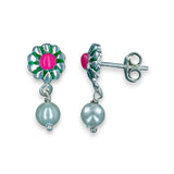 Taraash 925 Sterling Silver Floral Enamel Drop Earrings For Kids - Taraash