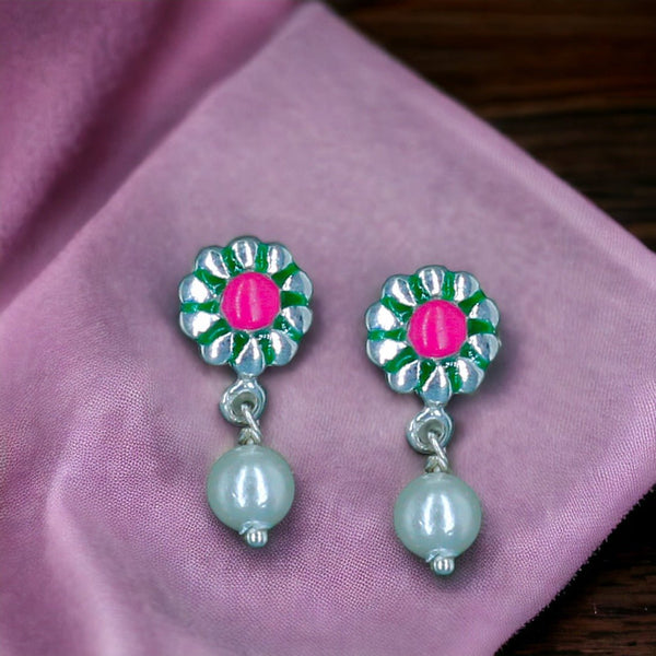 Taraash 925 Sterling Silver Floral Enamel Drop Earrings For Kids - Taraash