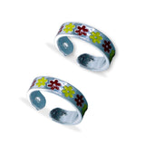 Taraash 925 Sterling Silver Floral Enamel Toe Ring For Women - Taraash