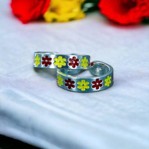 Taraash 925 Sterling Silver Floral Enamel Toe Ring For Women - Taraash