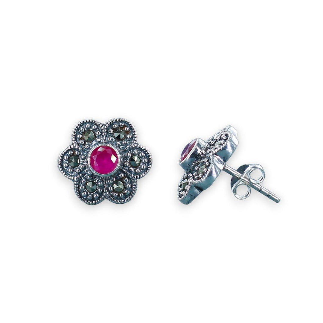 Taraash 925 Sterling Silver Floral Pink Cz Earrings For Women - Taraash