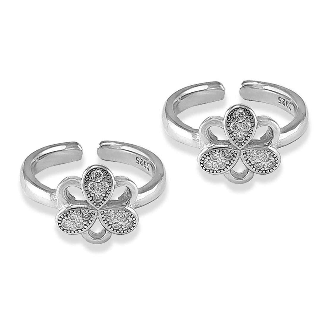 Taraash 925 Sterling Silver Flower Design CZ Toe Ring For Women - Taraash