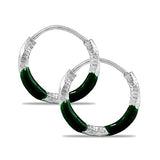 Taraash 925 Sterling Silver Forest Green Enamel Hoops For Girls - Taraash