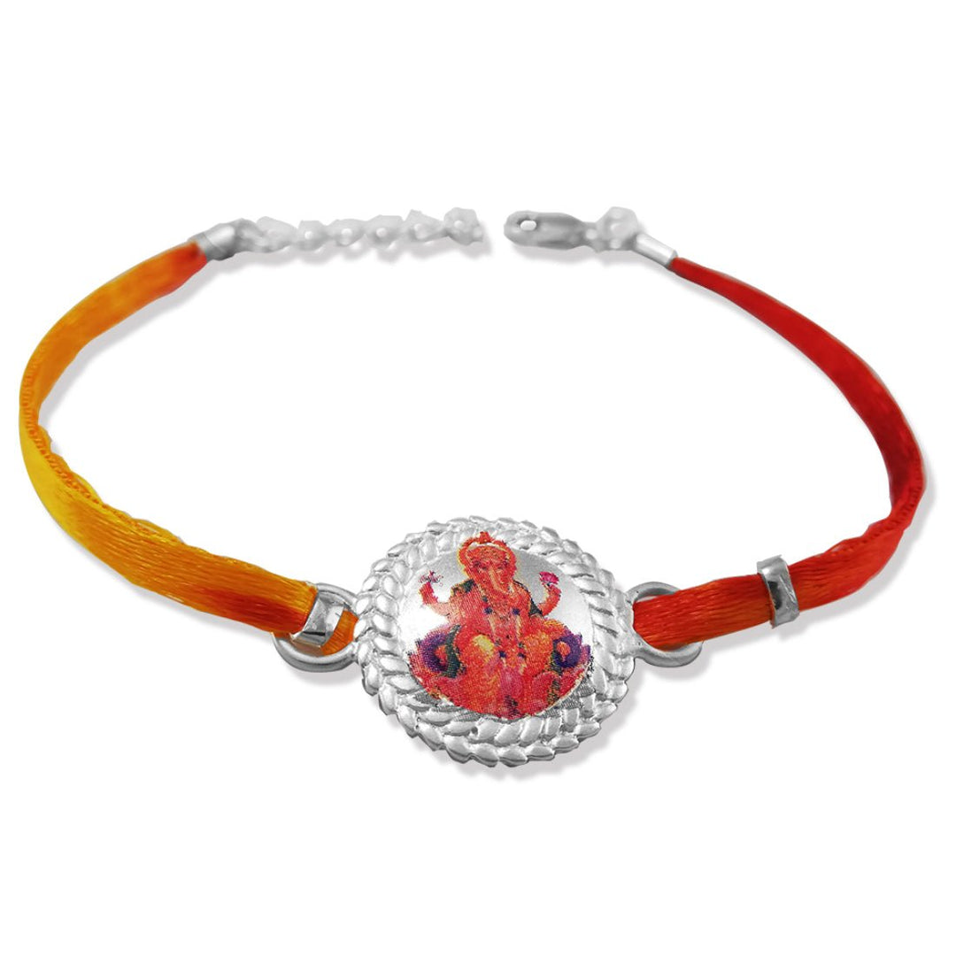 Taraash 925 Sterling Silver Ganeshji Printed Rakhi For Brother - Taraash
