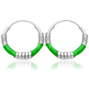 Taraash 925 Sterling Silver Green Color Enamel Hoop Earring For Women - Taraash