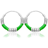 Taraash 925 Sterling Silver Green Color Enamel Hoop Earring For Women - Taraash
