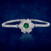 Taraash 925 Sterling Silver Green Cz Floral Bangle For Women - Taraash