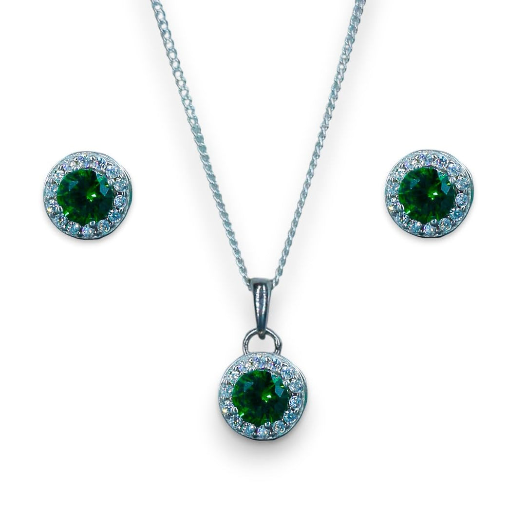 Taraash 925 Sterling Silver Green CZ Jewellery Set For Women - Taraash