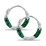 Taraash 925 Sterling Silver Green Enamel Hoops For Girls - Taraash