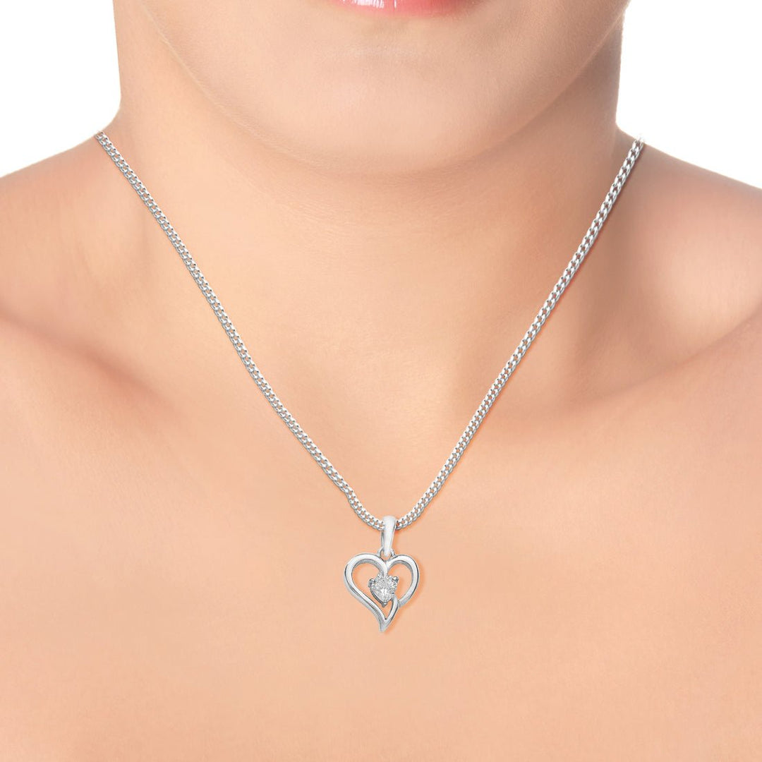 Taraash 925 Sterling Silver Heart Shape Combo Pendant With Chain For Women COMBO PDCH 164 - Taraash