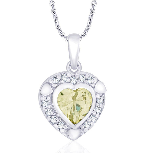 Taraash 925 Sterling Silver Heart Shaped Light lime colour Pendant for women CBPD043I-08 - Taraash