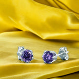 Taraash 925 Sterling Silver Heather Purple Round Solitaire CZ Stud Earrings For Women CBER226I-09 - Taraash