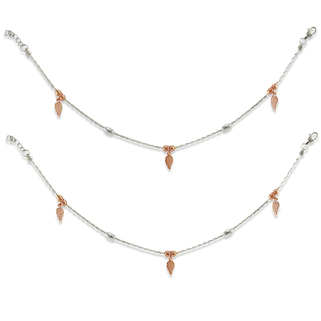 Taraash 925 Sterling Silver Leaf Feather Charm Anklet For Women - Taraash