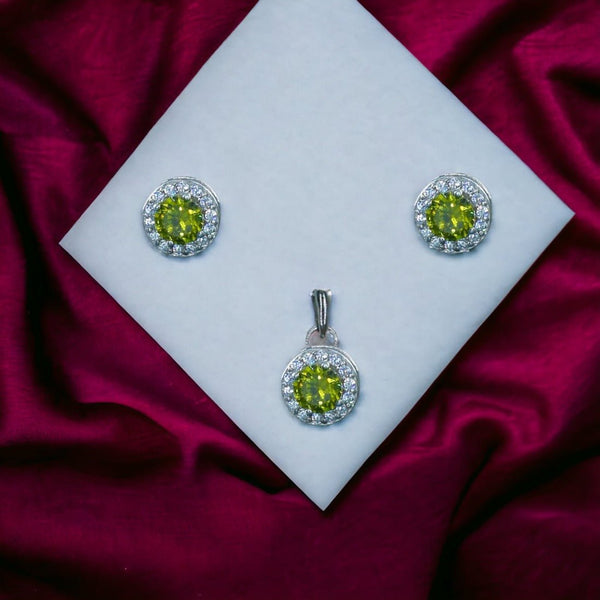 Taraash 925 Sterling Silver Mehandi CZ Pendant Set For Women - Taraash