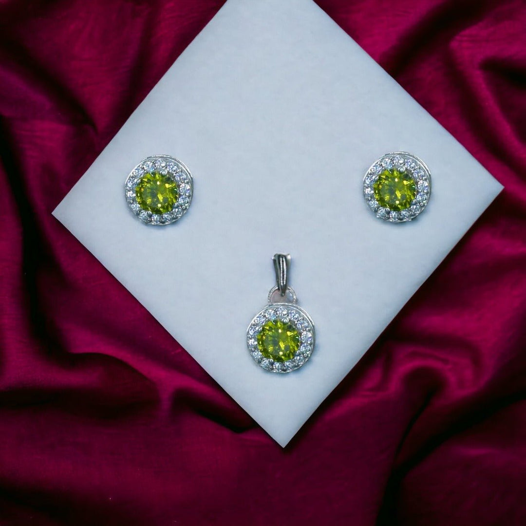 Taraash 925 Sterling Silver Mehandi CZ Pendant Set For Women - Taraash