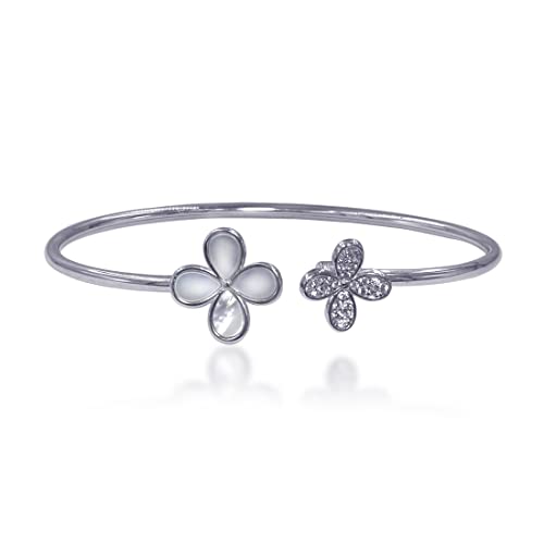 Taraash 925 Sterling Silver Mother Of Pearls Floral Bangle For Women - Taraash