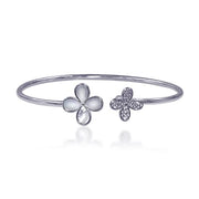 Taraash 925 Sterling Silver Mother Of Pearls Floral Bangle For Women - Taraash