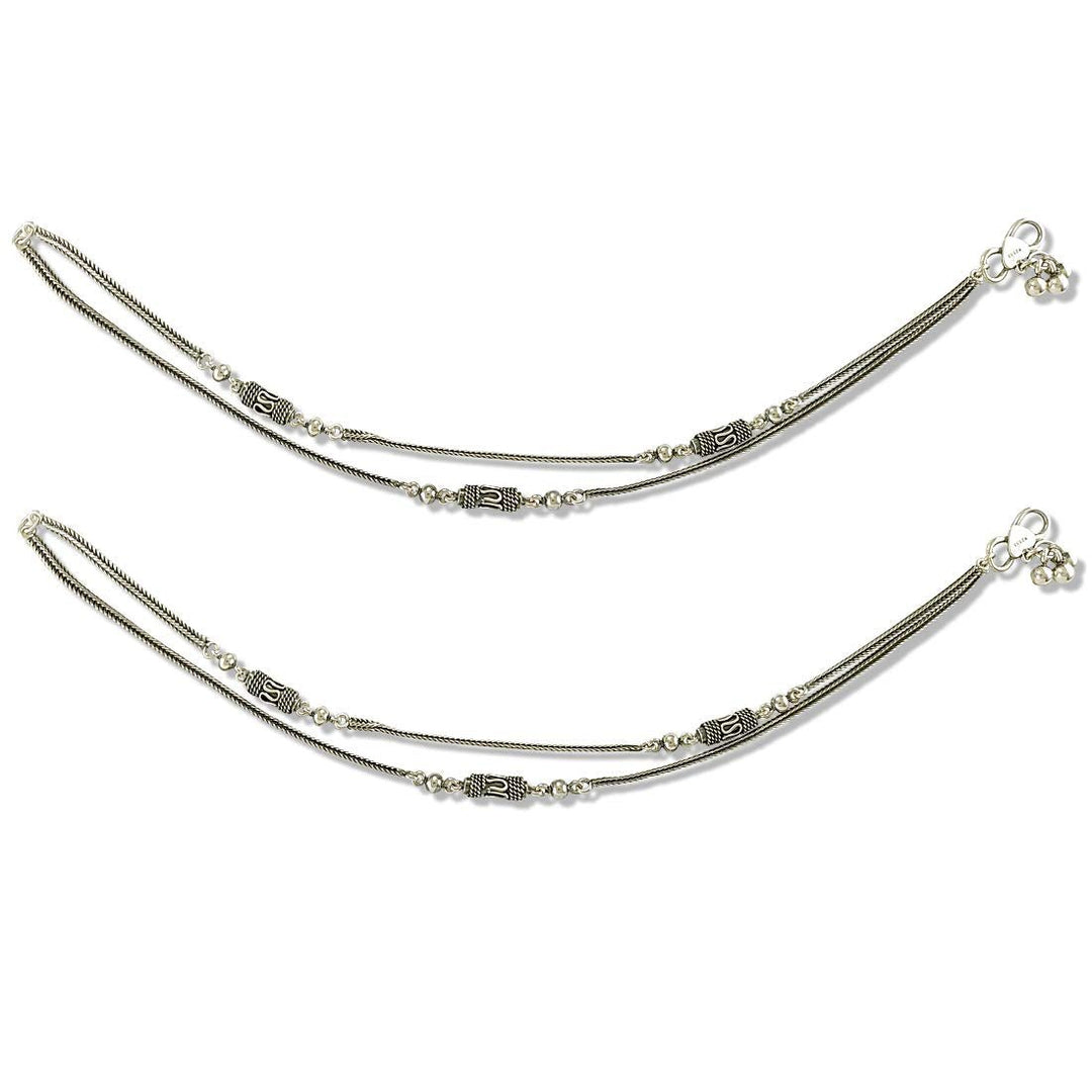 Taraash 925 Sterling Silver Multichain based beaded anklets for women - Taraash