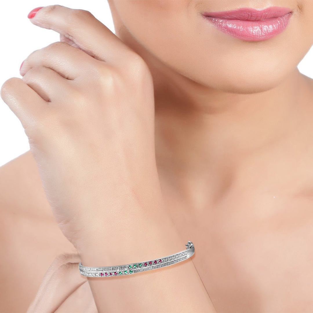 Taraash 925 Sterling Silver Multicolor CZ Bangle For Women - Taraash