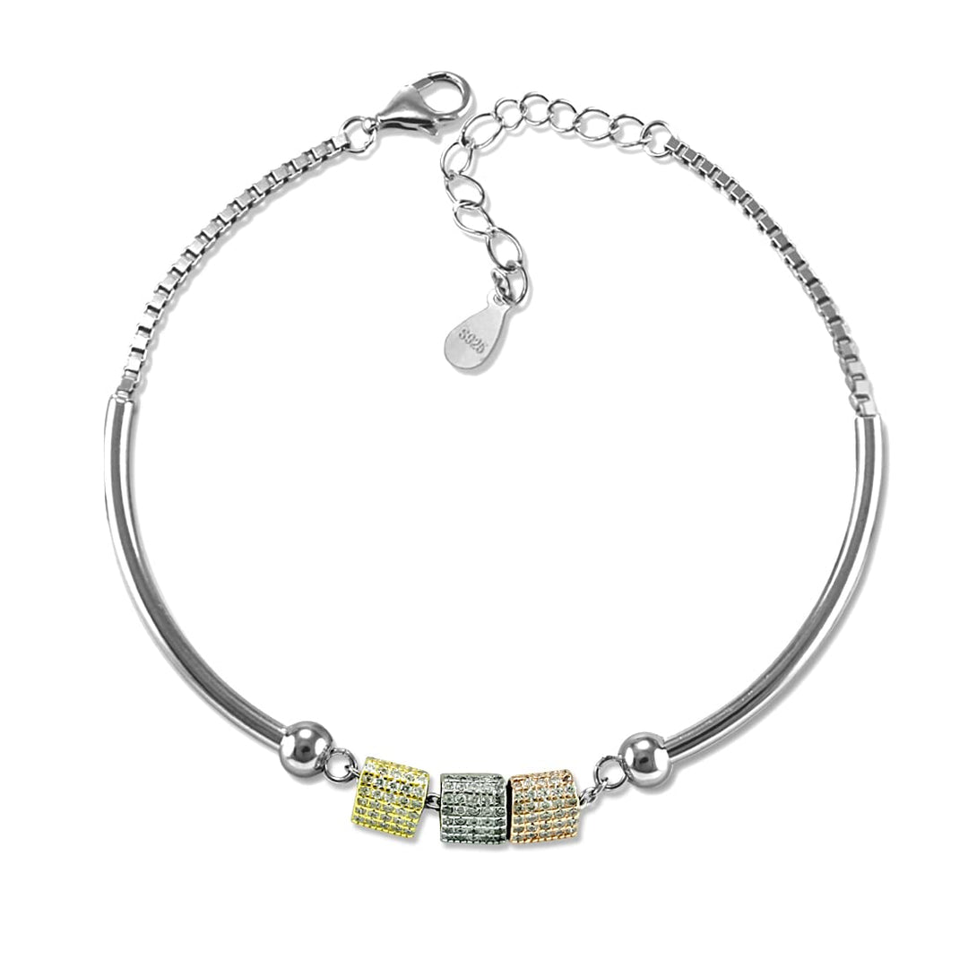Taraash 925 Sterling Silver Multicolor Cz Square Beaded Bracelet For Women - Taraash