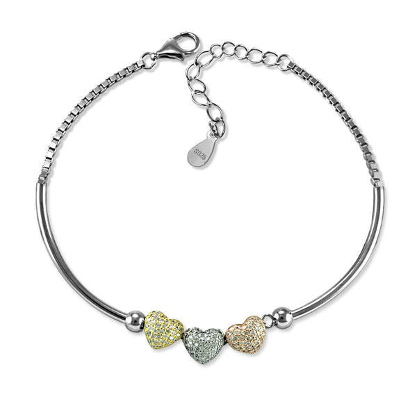 Taraash 925 Sterling Silver Multicolor Heart Shape Beads Cz Bracelet For Women - Taraash