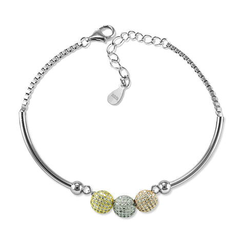 Taraash 925 Sterling Silver Multicolor Round Shape Beads Cz Bracelet For Women - Taraash